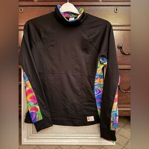 Spunkwear black performance long sleeve shirt with multicolor details NWOT